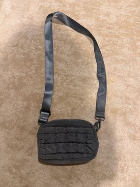 Sol and Selene Charcoal Quilted Crossbody Bag with Wide Strap